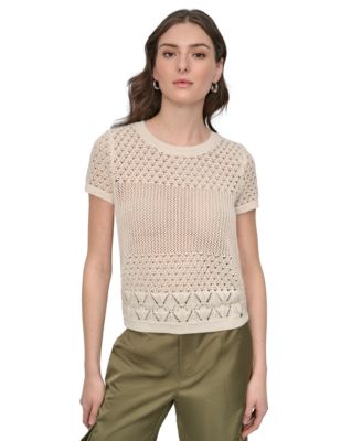 DKNY Jeans - Women's Mixed-Stitch Short-Sleeve Sweater