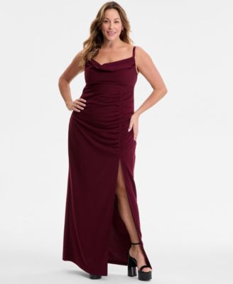 Emerald Sundae - Trendy Plus Size Cowlneck Side-Ruched Maxi Dress