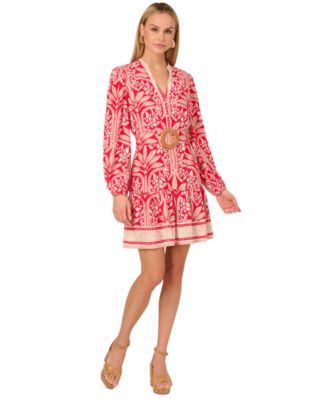 Adrianna - Women's Belted Split-Neck Dress