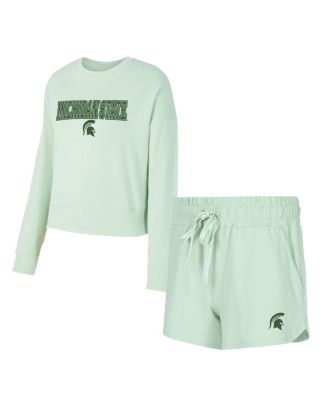 Concepts Sport - Women's Light Green Michigan State Spartans Elevation Tri-Blend Long Sleeve Top and Short, Set of 2
