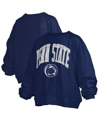 Pressbox - Women's Navy Penn State Nittany Lions Janise Arch Over Logo Waist Length Oversized Pullover Sweatshirt