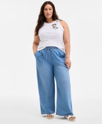 On 34th - Trendy Plus Size Pull-On Utility Wide-Leg Jeans