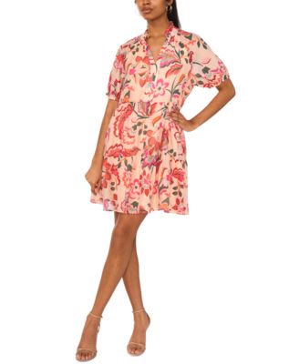 MSK - Women's V-Neck Short-Sleeve Tiered Babydoll Dress