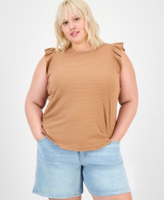 Democracy - Plus Trendy Ruffle Cap-Sleeve Top