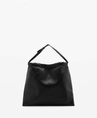 MANGO - Women's Gathered Detail Leather Shopper Bag