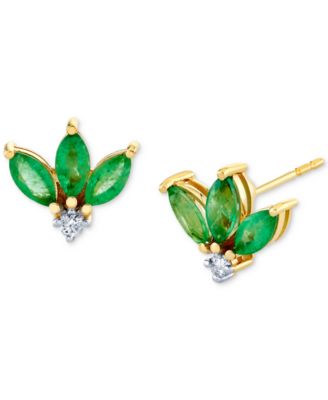 Macy's - Emerald (1 ct. t.w.) & Diamond Accent Marquise Leaf Inspired Stud Earrings in 10k Gold