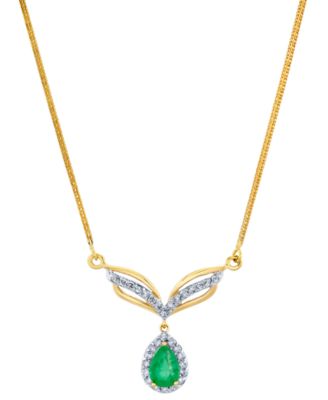 Macy's - Emerald (3/4 ct. t.w.) & Diamond (1/3 ct. t.w.) Teardrop Halo Fancy 16" Statement Necklace in 14k Gold