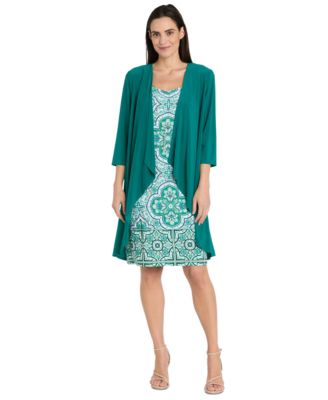 R & M Richards - Women's Drape-Front Jacket and Necklace Dress Set