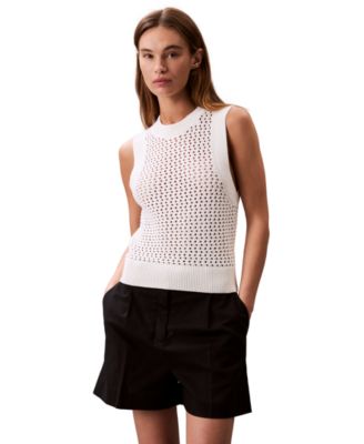 Calvin Klein Jeans - Women's Cotton Open-Stitch Tank Sweater
