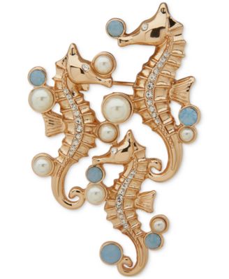 Anne Klein - Gold-Tone Mixed Stone Seahorse Pin