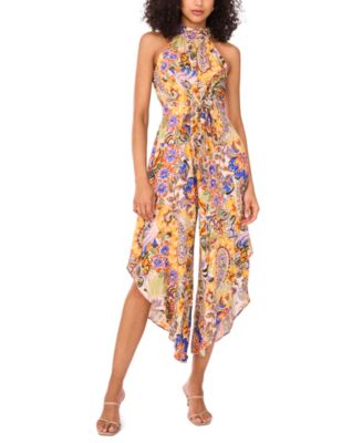 MSK - Women's Printed Halter Asymmetrical-Hem Jumpsuit