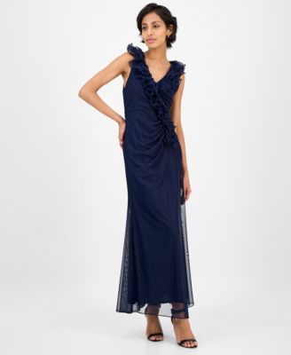 Alex Evenings - Petite Ruffled V-Neck Sleeveless Mesh Gown