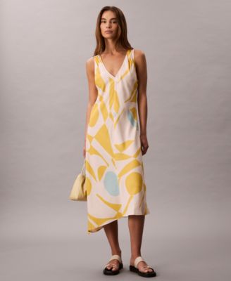 Calvin Klein - Women's Geo-Print Asymmetrical-Hem Midi Dress