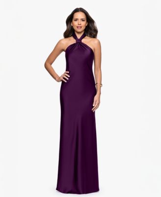 Betsy & Adam - Women's Solid-Color Knot-Front Long Halter Dress