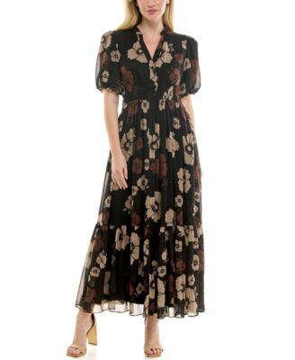 Taylor - Women's Printed Puff Sleeve Fit & Flare Dress