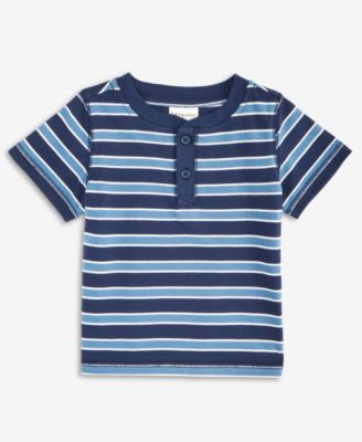 First Impressions - Baby Boys Short-Sleeve Tonal-Striped Henley T-Shirt