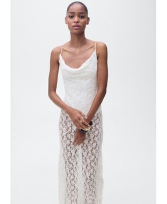 MANGO - Women's Draped Neck Lace Dress