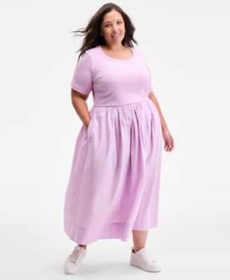 On 34th - Trendy Plus Size Scoop-Neck Mixed-Media Midi Dress