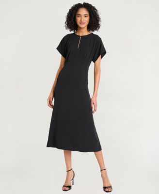 Luxely - Women's Crepe Short-Sleeve Midi Fit & Flare Dress