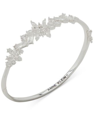 Anne Klein - Cubic Zirconia Silver-Tone Snowflake Open Hinge Bracelet