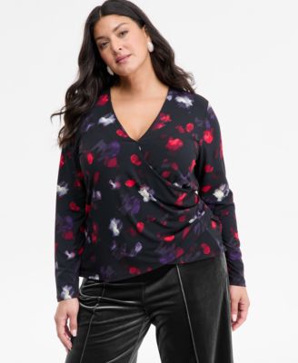I.N.C. International Concepts - Plus Size Printed Surplice-Neck Top