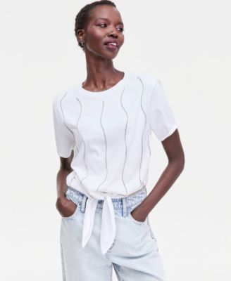 I.N.C. International Concepts - Women's Embellished Tie-Front Tee