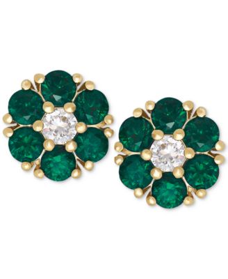 Macy's - Gemstone and White Sapphire (1/6 ct. t.w.) Flower Stud Earrings in 14k Gold