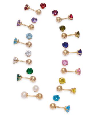Macy's - Children's Cubic Zirconia Birthstone Reversible Earrings in 14k Gold