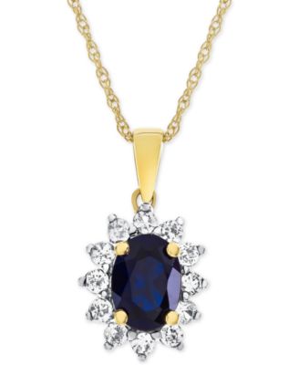 Macy's - Lab-Grown Blue Sapphire (1-1/3 ct. t.w.) & White Sapphire (1/2 ct. t.w.) Pendant Necklace in 14k Gold-Plated Sterling Silver