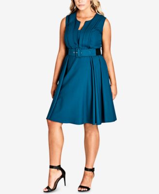 CITY CHIC - Trendy Plus Size Belted Pleated-Bodice Dress