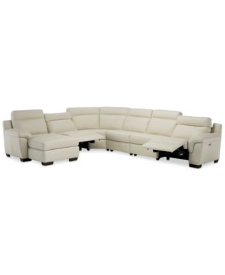 Furniture - Julius 150" II 6-Pc. Leather Chaise Sectional Sofa With 2 Power Recliners, Power Headrests & USB Power Outlet, Created for Macy's