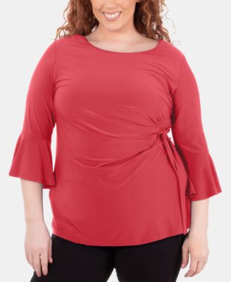 NY Collection - Plus Size Bell-Sleeve Side-Tie Top