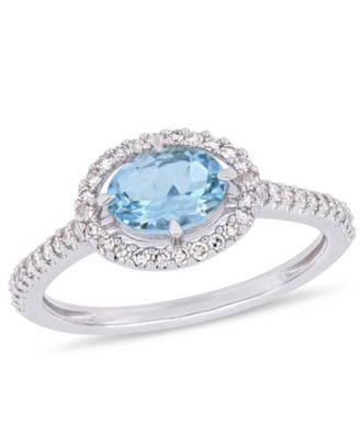 Macy's - Aquamarine (5/8 ct.t.w.) and Diamond (1/4 ct.t.w.) Halo Ring in 10k White Gold