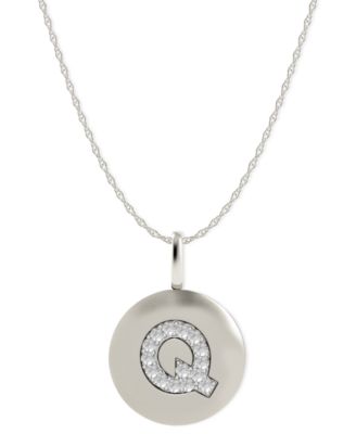 Macy's - 14k White Gold Necklace, Diamond Accent Letter Q Disk Pendant