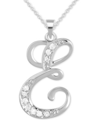 Macy's - Diamond E Initial 18" Pendant Necklace (1/10 ct. t.w.) in Sterling Silver