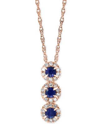 LALI Jewels - Sapphire (1/6 ct. t.w.) & Diamond (1/10 ct. t.w.) 18" Pendant Necklace in 14k Rose Gold and White Gold