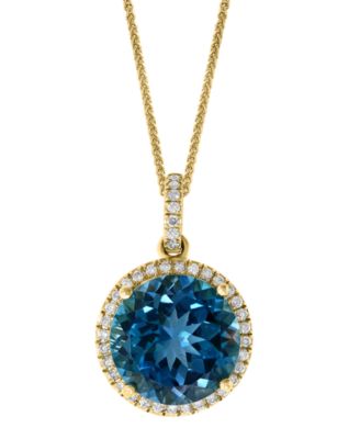 LALI Jewels - London Blue Topaz (7-1/4 ct. t.w.) & Diamond (1/4 ct. t.w.) 18" Pendant Necklace in 14k Gold