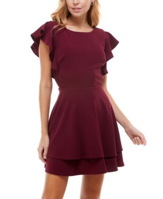 Crystal Doll - Juniors' Ruffle-Sleeve Fit & Flare Dress