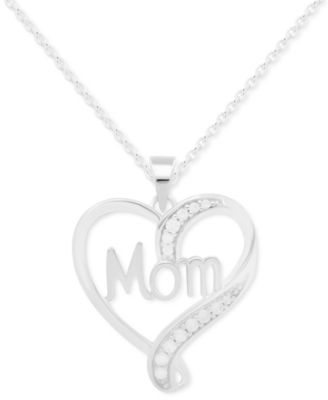 Macy's - Diamond Mom Heart 18" Pendant Necklace (1/10 ct. t.w.) in Sterling Silver