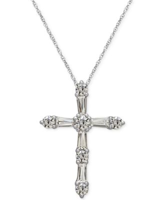 Arabella - Sterling Silver White Cubic Zirconia Cross Pendant Necklace (1-1/2 ct. t.w.)