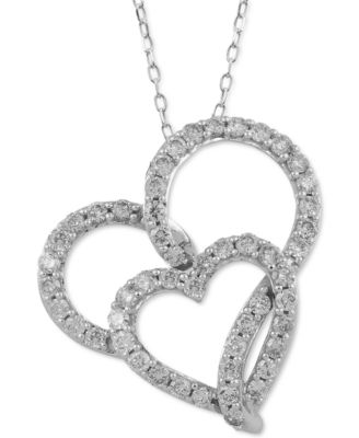 Macy's - Diamond Double Heart Pendant Necklace (1 ct. t.w.) in 10k White Gold, 16" + 2" extender