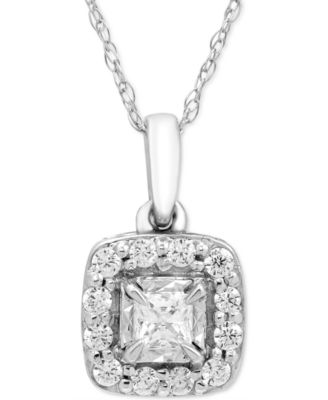 Macy's - Diamond Princess Halo 18" Pendant Necklace (1/4 ct. t.w.) in 14k Gold