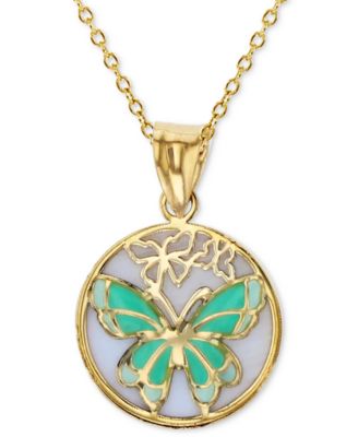 Macy's - Enamel Butterfly 18" Pendant Necklace in 14K Yellow Gold