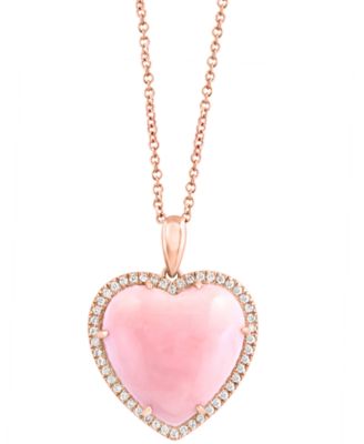EFFY Collection - Pink Opal (10-9/10 ct. t.w.) & Diamond (1/5 ct. t.w.) Heart 18" Pendant Necklace in 14k Rose Gold