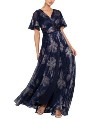Betsy & Adam - Women's Crinkled Flutter-Sleeve Gown