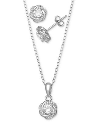 Giani Bernini - 2-Pc. Set Cubic Zirconia Love Knot Pendant Necklace & Matching Stud Earrings in Sterling Silver