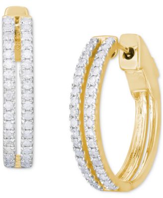 Macy's - Diamond Double Row Small Hoop Earrings (1/2 ct. t.w.) in Sterling Silver & 14k Gold-Plate