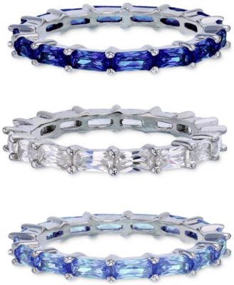 Macy's - 3-Pc. Set Cubic Zirconia & Lab-Grown Spinel Stacking Rings (12 ct. t.w.) in Sterling Silver
