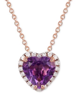 Macy's - Amethyst (3 ct. t.w.) & White Topaz (1/3 ct. t.w.) Heart Halo 18" Pendant Necklace in Rose Gold-Plated Sterling Silver (Also in Pink Amethyst & Garnet)