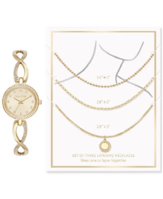 Jessica Carlyle - Women's Crystal Bracelet Watch 30mm & 3-Pc. Necklace Gift Set
